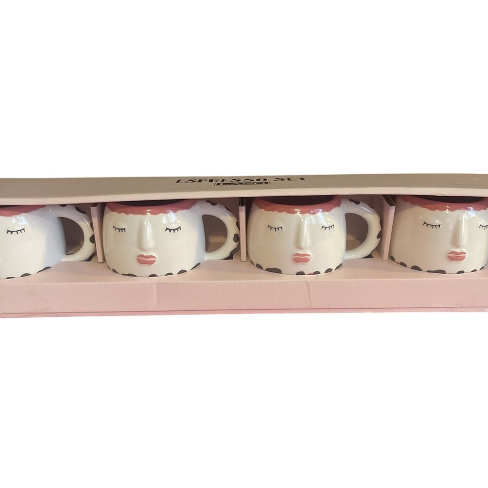 Lang Espresso Set of 4 Woman's Face New Hand Painted Ladies Face Coffee Cup Mug - Picture 2 of 16